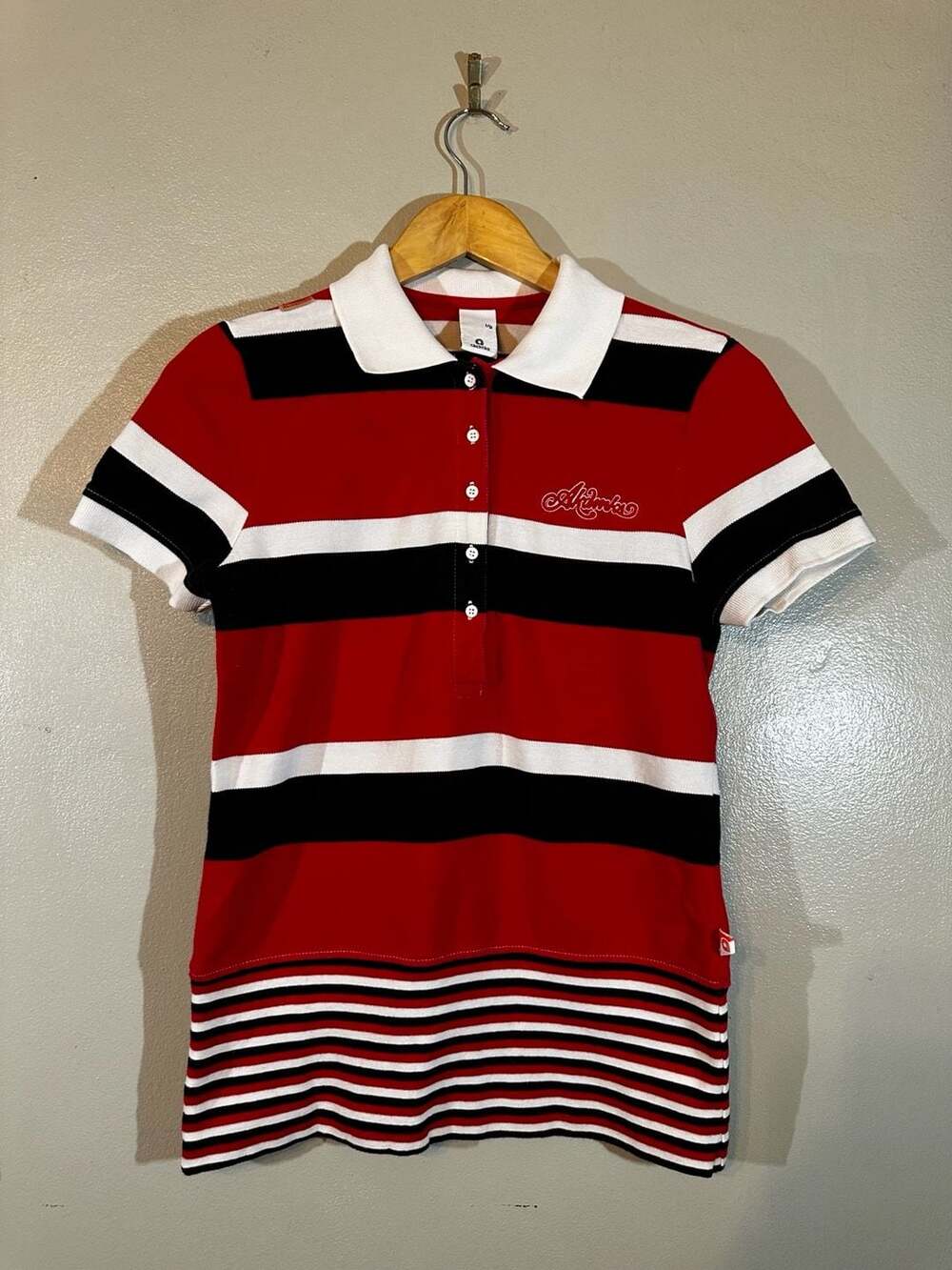 Akademiks Polo Shirt Size L Red Black White Striped Embroidered Logo